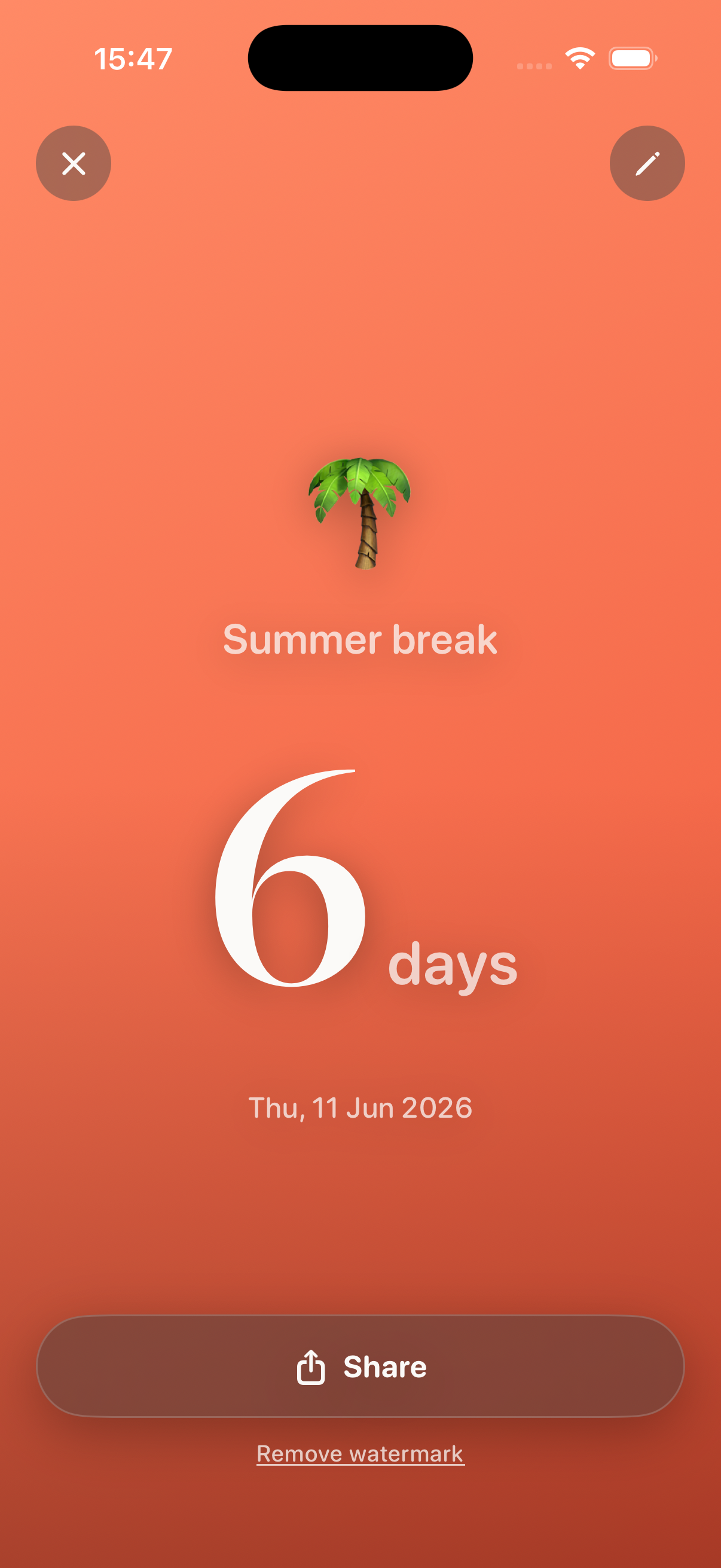 Full-screen countdown ready to share